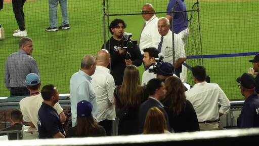 F1 driver Checo Perez throws first pitch at Dodgers game
